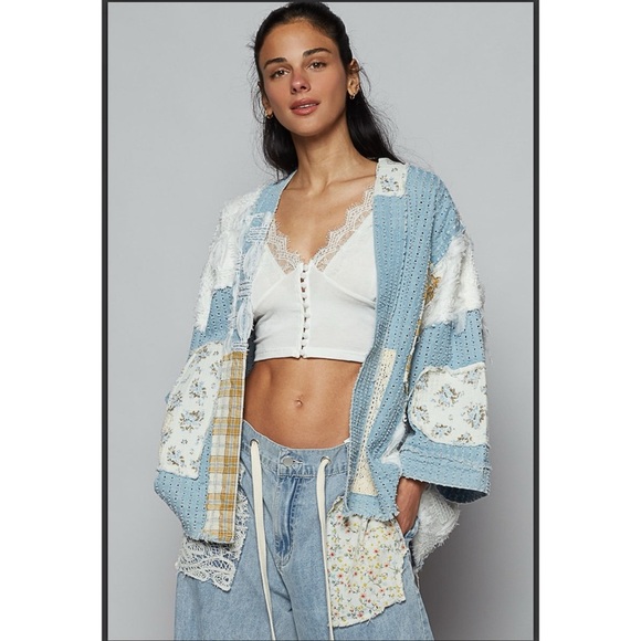 POL Tops - # 274 POL. 🩵 Patchwork Kimono Cardigan